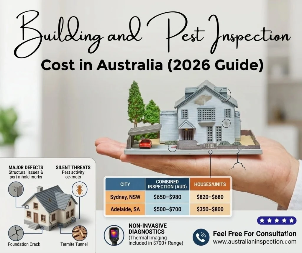 Building and Pest Inspection Cost Guide Australia 2026 showing house defects like foundation cracks and termite tunnels