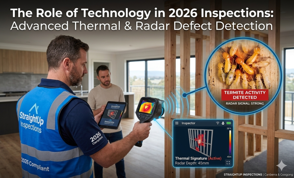role-of-diagnostic-technology-building-inspections Modern digital diagnostic tools and thermal scanners being used to evaluate structural integrity and building compliance in the ACT.