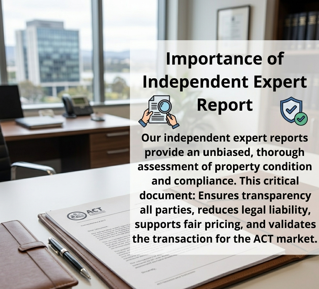importance-independent-expert-property-report-act A professional ACT property inspection report on a desk, highlighting the importance of independent expert assessments for risk mitigation.