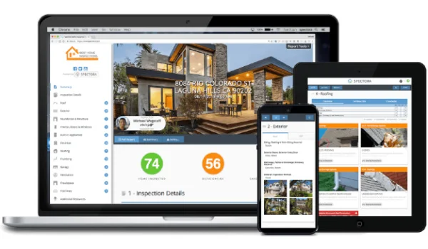 Digital building inspection report accessed on a tablet and smartphone via cloud storage.