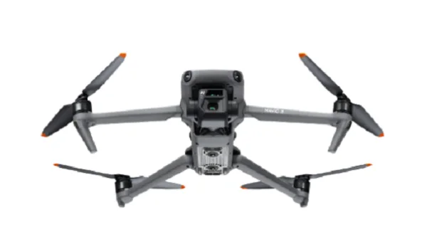 DJI Mavic 3 drone performing a high-resolution aerial roof inspection for a residential property.